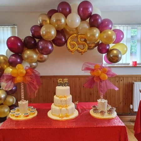 birthday balloon archway and decorations